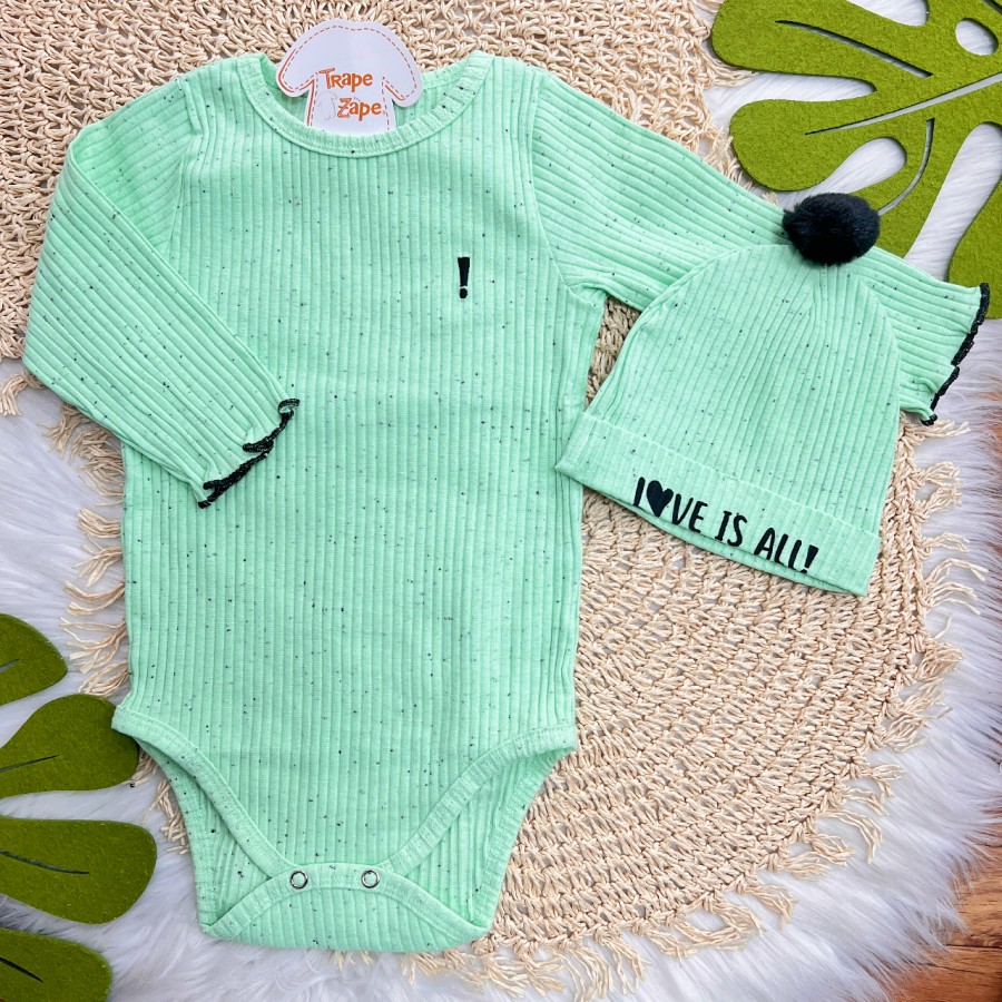  Body e Touca Canelada Love Is All - Verde